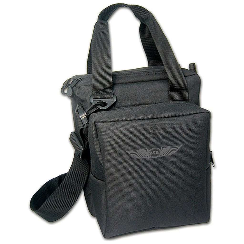 Black ASA Pilot Bag with front zippered pocket, carrying handles, and adjustable shoulder strap.