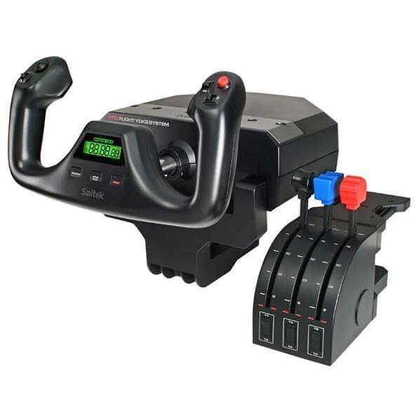 Logitech Saitek Pro Flight Yoke System with three-lever throttle quadrant.
