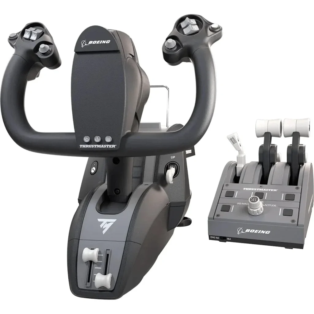 Thrustmaster TCA Boeing Yoke Pack with matching throttle quadrant, our top pick for best flight simulator controls.