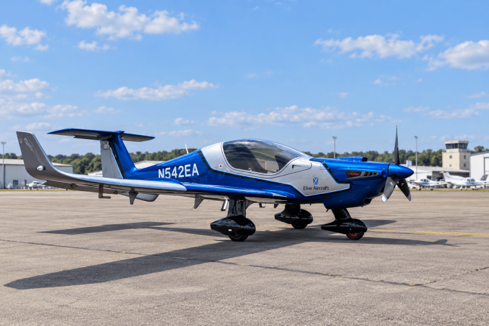 Blue Elixir training aircraft parked at a airport, after the FAA's Elixir aircraft grounding following a fatal test-flight crash in France.