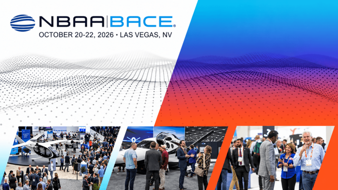 NBAA-BACE 2026 in Las Vegas featuring business aviation aircraft, exhibits and industry attendees