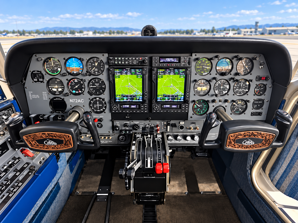 Cockpit and instrument panel of a Cessna 310 twin engine aircraft